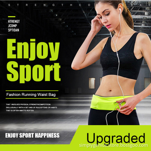 Invisible large capacity running flip waist belt fits for phone, card, keys w/ 3 pockets